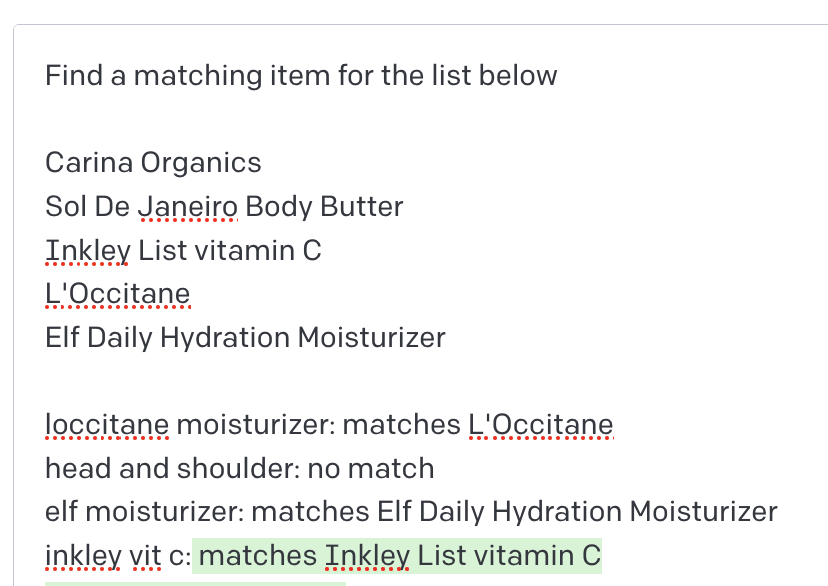 GPT-3 correctly identifying a match